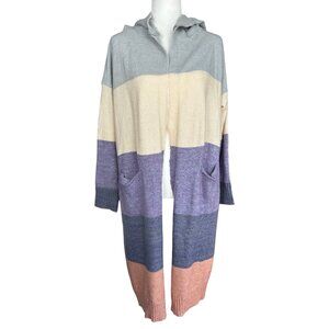 Easel Colorblock Colorful Hooded Knit Long Duster Cardigan Sweater Small Boho‎